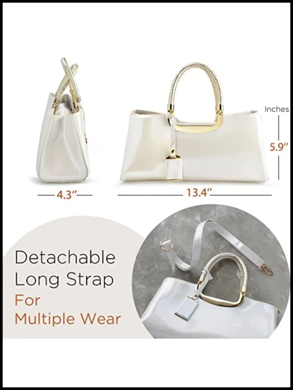 Structured PU Leather Shoulder Handbag with Top Zipper, Removable Strap, Satchel